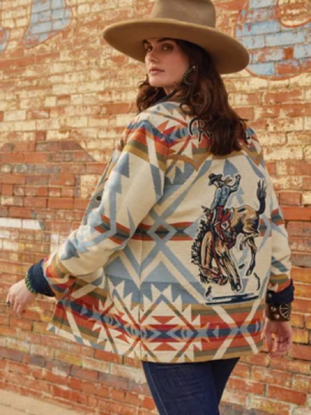 Double D Ranch Bronco Blanket Jacket suede trim embroidered bronco RTL $795 XS